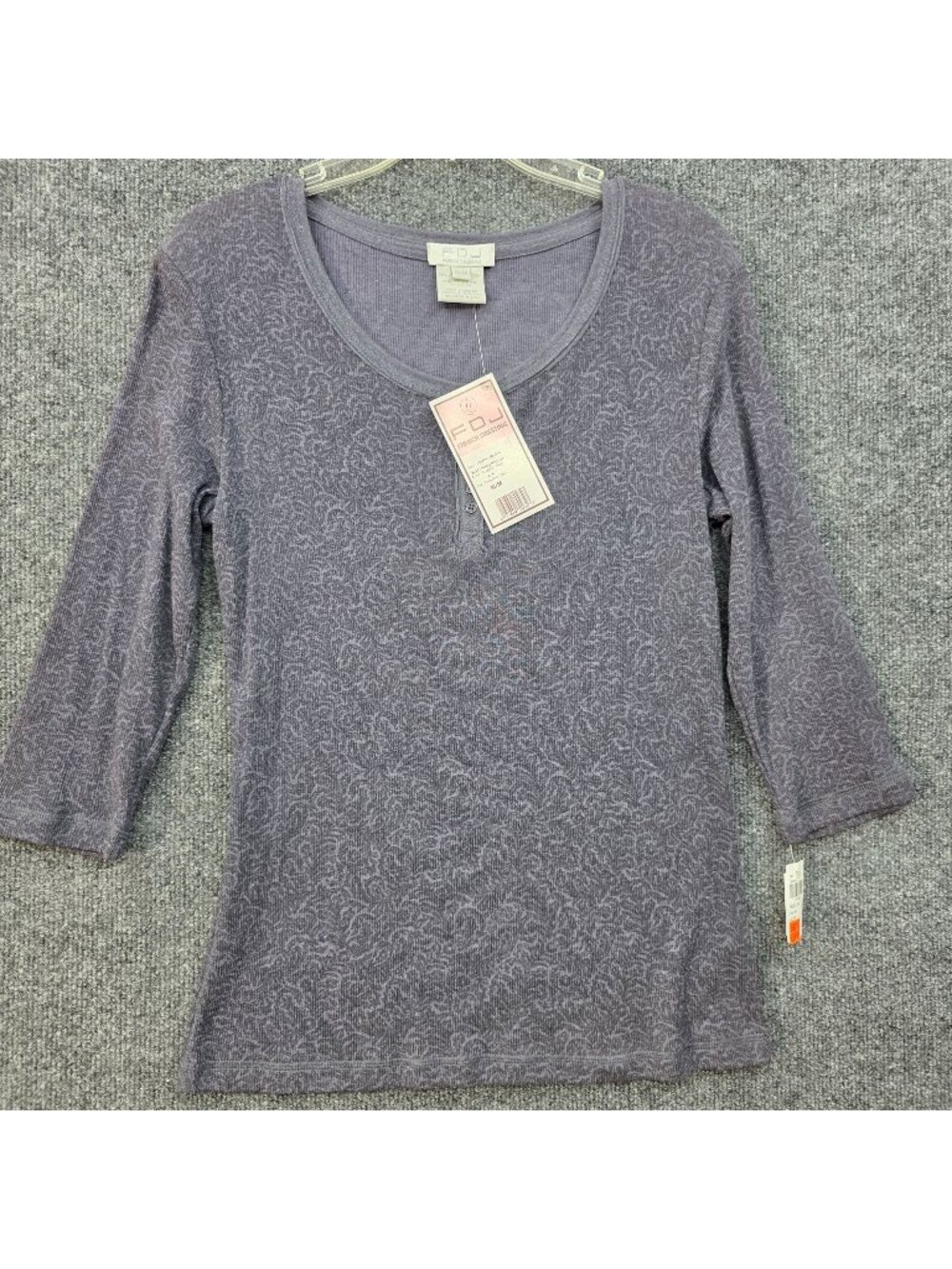 FDJ French Dressing Henley Neck Tee M Charcoal Floral Cotton Casual Layers Indie
